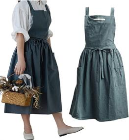 img 4 attached to 👩 Cotton and Linen Cross Back Kitchen Aprons for Women with Pockets - Ideal for Baking, Painting, Gardening, and Cleaning