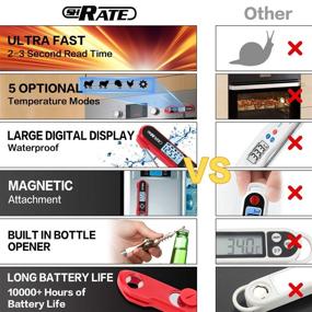 img 3 attached to 🔴 Red Digital Meat Thermometer: IP67 Waterproof, 5 Temperature Settings, Instant Read, Dual Probe Magnet Included for Oven, Grill, BBQ, Turkey and Kitchen