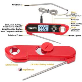 img 2 attached to 🔴 Red Digital Meat Thermometer: IP67 Waterproof, 5 Temperature Settings, Instant Read, Dual Probe Magnet Included for Oven, Grill, BBQ, Turkey and Kitchen