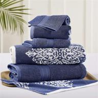 🧖 luxurious amrapur overseas artesia damask jacquard towel set - reversible & yarn dyed - 6 piece, standard size, indigo logo