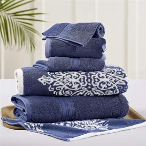 img 4 attached to 🧖 Luxurious Amrapur Overseas Artesia Damask Jacquard Towel Set - Reversible & Yarn Dyed - 6 Piece, Standard Size, Indigo
