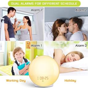 img 1 attached to 🌅 Sunrise Alarm Clock Wake Up Light – Simulate Sunrise/Sunset, Dual Alarms, Snooze, 7 Color Lamp, Natural Sounds, FM Radio, Phone Charger