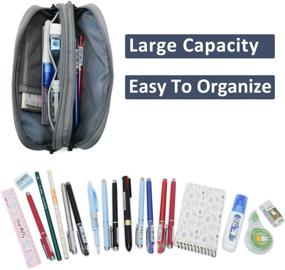 img 3 attached to Gray Large Capacity Pencil Case by Kasqo - Big Pencil Bag Pouch Pen Case with Two Compartments for Teen Boys, Girls, Middle & High School Supplies & Office - Ideal Stationery Organizer for Better Organization