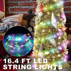 img 2 attached to Collapsible Christmas Tinsel Tree with Color Lights - Color Sequin Artificial Pencil Xmas Tree with Plastic Stand for Fireplace, Apartments, Halloween & Holidays - Unique Party Decor (5 Foot, Gold)