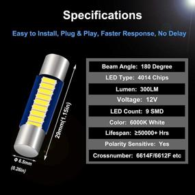 img 3 attached to Shuyee 6PCS 28mm 29mm Festoon LED Car Bulb, Ultra-Bright 9-SMD 4014 chips 6641 6612F LED Bulb, Suitable for Vanity Mirror Lights and Sun Visor Lights, 6000k White