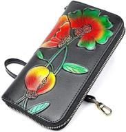 👛 stylish rfid-blocking wristlet wallets for women: large phone holder clutch purses by miozuki - handcrafted fashion with 3d surface carving and leather zip logo