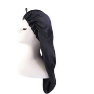 🎀 black satin sleep cap for extra long braids hair - foldable bonnet with button closure logo