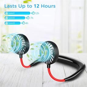 img 2 attached to LUWATT Neck Fan - Portable Small USB Personal Mini Neckband Fan with 2000mAh Rechargeable Battery, 🌬️ 12H Working Ours, Strong Wind, 360° Adjustable Head - for Home, Outdoor, Camping in Black and Red