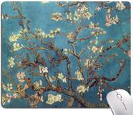 🖼️ van gogh almond blossoms mouse pad - pretty floral painting, waterproof square mouse mat with non-slip rubber base for home office laptop use logo