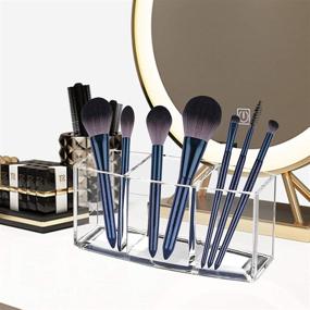 img 2 attached to 💄 Clear Acrylic Makeup Brush Holder Organizer for Vanity - 3 Slot Storage Solution for Cosmetics Brushes