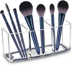 img 4 attached to 💄 Clear Acrylic Makeup Brush Holder Organizer for Vanity - 3 Slot Storage Solution for Cosmetics Brushes