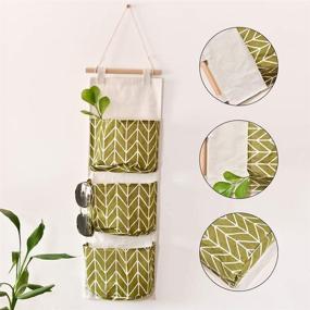 img 2 attached to Bivisen Wall Hanging Storage Bag: Premium Linen Fabric Over The Door Organizer with 3 Pockets for Bedroom Bathroom - Yellow, Gray, Green