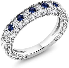 img 4 attached to 💍 Восхитительное кольцо из серебра 925 Gem Stone King Wedding Band - синий и белый искусственный сапфир, 1,00 карат, размеры с 5 по 9.