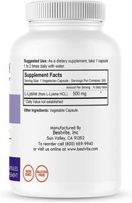 img 1 attached to 🌱 L-Lysine 500mg per Capsule - 240 Vegetarian Capsules - No Stearates, Fillers, or Flow Agents - Vegan, Non GMO, Gluten Free - No Stearic Acid or Dicalcium Phosphate