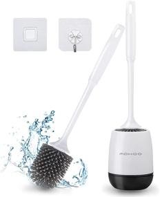 img 4 attached to MOHOO Silicone Toilet Brush Set - 2 Brushes, 1 Bowl, Effective Bathroom Toilet Cleaner