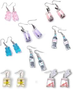 img 4 attached to Quirky Collection: 8 Pairs of Bear, Goldfish, 🐻 Water Bottle, and Milk Tea Dangle Earrings for Women