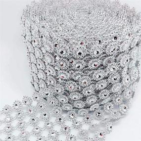 img 3 attached to Shukii 60 Yards Rhinestone Crystal Ribbon Faux Diamond Ribbon 🎀 Wrap Silver Flower Mesh Wrap Roll 4 Inches X 10 Yards (Silver)