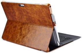 img 1 attached to 📱 iCarerCase Genuine Leather Surface Pro 7/6/2017 Case | Vintage Brown Leather Folio Flip Case with Kickstand, Keyboard Cover, Pen Loop | Surface Pro 4 Compatible