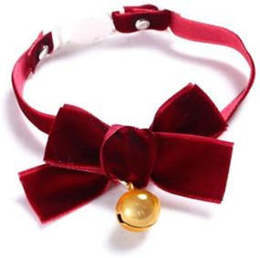 img 4 attached to 🐱 MOUISITON Velvet Bow Safety Cat Collars with Bell, Adjustable Kitten Collar in Classic Color Collection