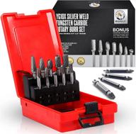 booly deluxe 10-piece double cnc cut tungsten carbide rotary burr set - high-quality drill & die grinder bits for metal and wood - 1/4 shank size - bonus stripped screw removal tool kit included logo