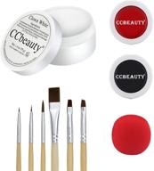 🤡 ccbeauty clown makeup kit - professional halloween special effects sfx with white, black, red face paint foundation cream, 6 brushes, and red nose for joker, skeleton, vampire, zombie cosplay dress up makeup logo