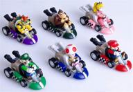 🏎️ set of 6 mini mario kart pull back cars - 2" cake topper figures toy - perfect for kids birthday party cake decorations and supplies logo