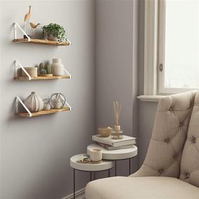 img 2 attached to Set of 3 Wall-Mounted Burned Finish Wood Shelves with White Shelf Brackets - Ideal for Bathroom and Wall Decor - Wallniture Ponza Floating Shelves