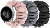 👩 20mm 22mm scrunchies watch bands, cute elastic replacement bands for women with quick release bar, fabric band for samsung galaxy active, active 2 40mm 44mm watch smartwatch - u-black+grey+pink m logo