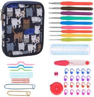 набор крючков teamoy - 9 штук, эргономичные крючки для вязания со сумкой и аксессуарами, идеально подходит для облегчения артрита, цвет: голубой, с рисунком кошки логотип