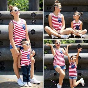 img 1 attached to 4th of July Mommy and Me American Flag Star Striped Sleeveless Tank Tops Blouse by UNIQUEONE