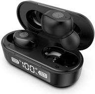 🎧 uruniq wireless earbuds, bluetooth 5.0 headphones with hd hifi stereo, cvc8.0 mic, led display, sweatproof, for iphone android, sports & business (black) logo