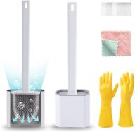 🧹 hisoutenu 2-pack silicone toilet brushes and holder set for deep bathroom cleaning – quick drying, wall mounted design, soft bristles – no-slip ergonomic plastic handle with household gloves & cleaning cloth logo