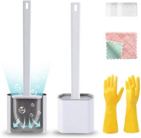 img 4 attached to 🧹 Hisoutenu 2-Pack Silicone Toilet Brushes and Holder Set for Deep Bathroom Cleaning – Quick Drying, Wall Mounted Design, Soft Bristles – No-Slip Ergonomic Plastic Handle with Household Gloves & Cleaning Cloth