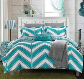 img 3 attached to 🛏️ Chic Home Laredo Aqua Reversible Comforter Sheet Set - Twin X-Long, Chevron and Geometric Prints