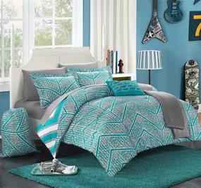 img 4 attached to 🛏️ Chic Home Laredo Aqua Reversible Comforter Sheet Set - Twin X-Long, Chevron and Geometric Prints