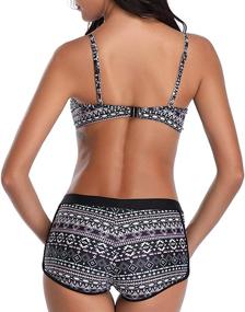 img 3 attached to Women's Lace Up Back Long Sleeve Two Piece Swimsuit - Century Star Crop Top Tankini Bathing Suit