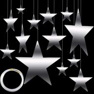 🌟 maitys shining finish star yard decorations party decor - hanging star cutouts with 4 sizes (6cm/12cm/20cm/30cm) - silver, 48 pack - includes 50m nylon beading fishing line for optimal hanging logo