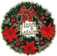 hitshirt christmas door wreath: festive holiday garland with merry christmas letter, artificial flowers, red bows, and ornaments - perfect for decorating your front door, wall, or outdoor home décor at christmas parties логотип