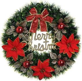 img 4 attached to HITSHIRT Christmas Door Wreath: Festive Holiday Garland with Merry Christmas Letter, Artificial Flowers, Red Bows, and Ornaments - Perfect for Decorating Your Front Door, Wall, or Outdoor Home Décor at Christmas Parties