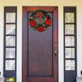 img 2 attached to HITSHIRT Christmas Door Wreath: Festive Holiday Garland with Merry Christmas Letter, Artificial Flowers, Red Bows, and Ornaments - Perfect for Decorating Your Front Door, Wall, or Outdoor Home Décor at Christmas Parties