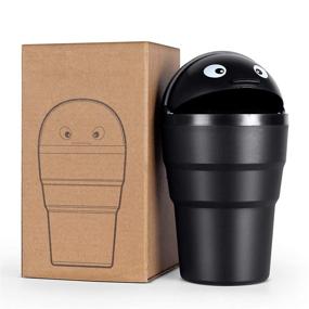 img 4 attached to 🚗 Удобный мусорный бак для автомобиля с держателем для стакана - маленький мини-мусорный бак для автомобиля, офиса и дома (черный)