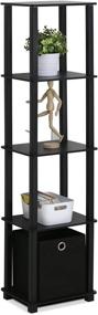 img 2 attached to 📚 FURINNO Black Decorative Shelf with Storage Bin