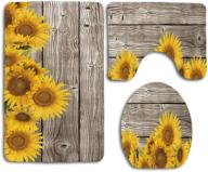 🌻 huayuanhurug natural plant sunflowers w/ leaves 3pcs set: skidproof toilet seat cover, bath mat lid cover, cushions pads on wooden logo