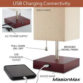 img 2 attached to 💡 Modern Small Table Lamp in Brown with USB Quick Charging Port, Ideal for LED Bedside, Desk, Bedroom, Nightstand Lamps, and Other Table Lights | MissionMax