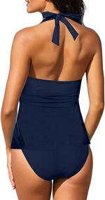 img 2 attached to Uqnaivs Women's V-Neck Tankini Swimsuit with Halter and Open Back Detail - Stylish Two-Piece Bathing Suit