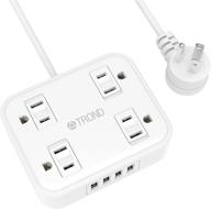 trond flat plug power strip with 4 usb ports, 4 slide outlet covers, wall mountable - compact design for travel, cruise, dorm room - 5ft power cord - white logo