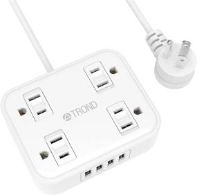 img 4 attached to TROND Flat Plug Power Strip with 4 USB Ports, 4 Slide Outlet Covers, Wall Mountable - Compact Design for Travel, Cruise, Dorm Room - 5ft Power Cord - White