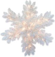 🌲 national tree 32 inch white iridescent tinsel snowflake: battery operated led lights with timer - warm white glow логотип