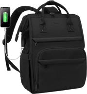 🎒 stylish & practical: laptop backpack for women - 15.6 inch travel daypack for work & school with usb port, water-resistant design - black logo