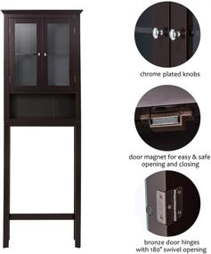 img 1 attached to 💯 Glitzhome Wooden Bathroom Free Standing Storage Cabinet: Stylish Glass Double Doors and Adjustable Shelf for Multifunctional Organization